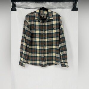 Schott NYC Plaid Flannel Button-Up Shirt in Cream, Brown & Teal